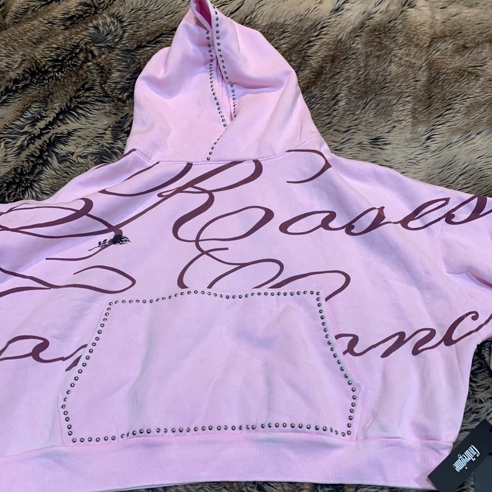 Civil Regime women's pink studded hooded sweatshirt "Roses From Concrete" L NWT